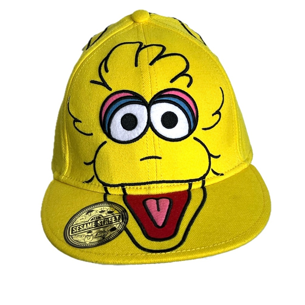 Sesame Street Big Bird Yellow Flat Brim Hat Fitted Trucker Cap New NWT One Size